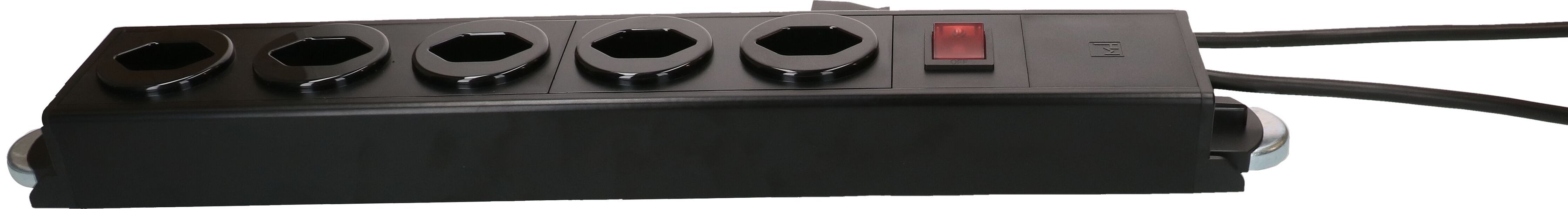 multiprise Power Line 5x type 13 noir/noir interrup. 1.5m aimant