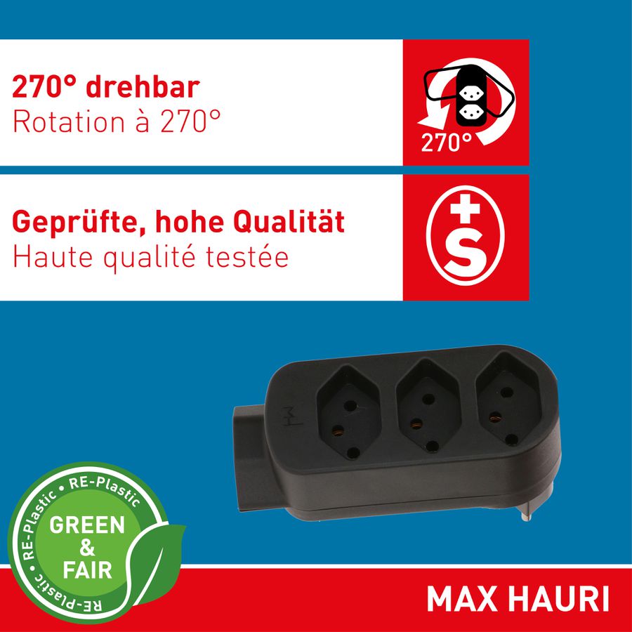 multi adaptateur ADAPT 3+1x type 13 noir rotatif Green+Fair