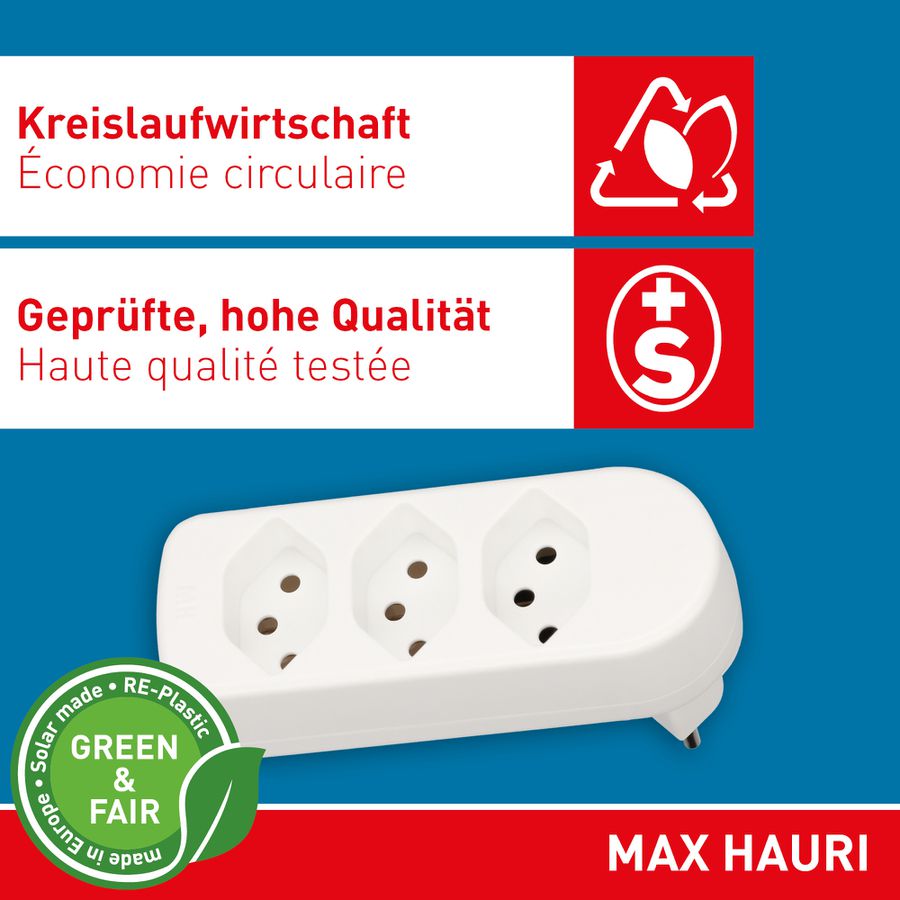 multi adaptateur ADAPT 3x type 13 blanc rotatif Green+Fair
