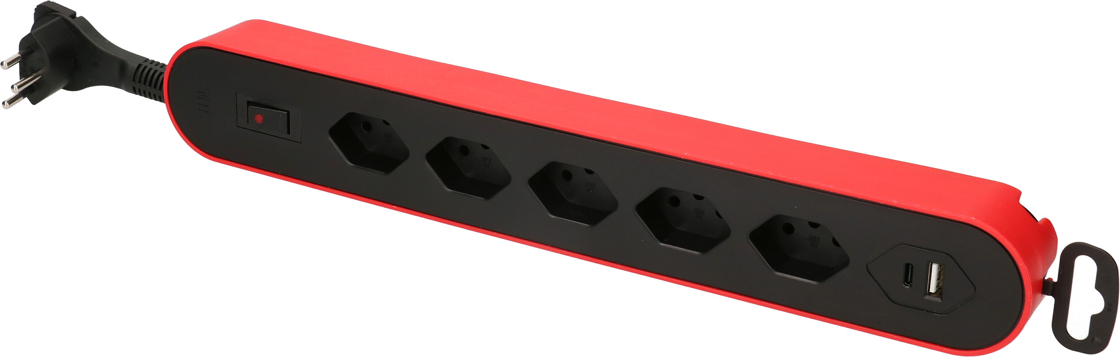 multipresa Design Line 5x tipo 13 USB A+C ro/ne interr. 2.2m pia.
