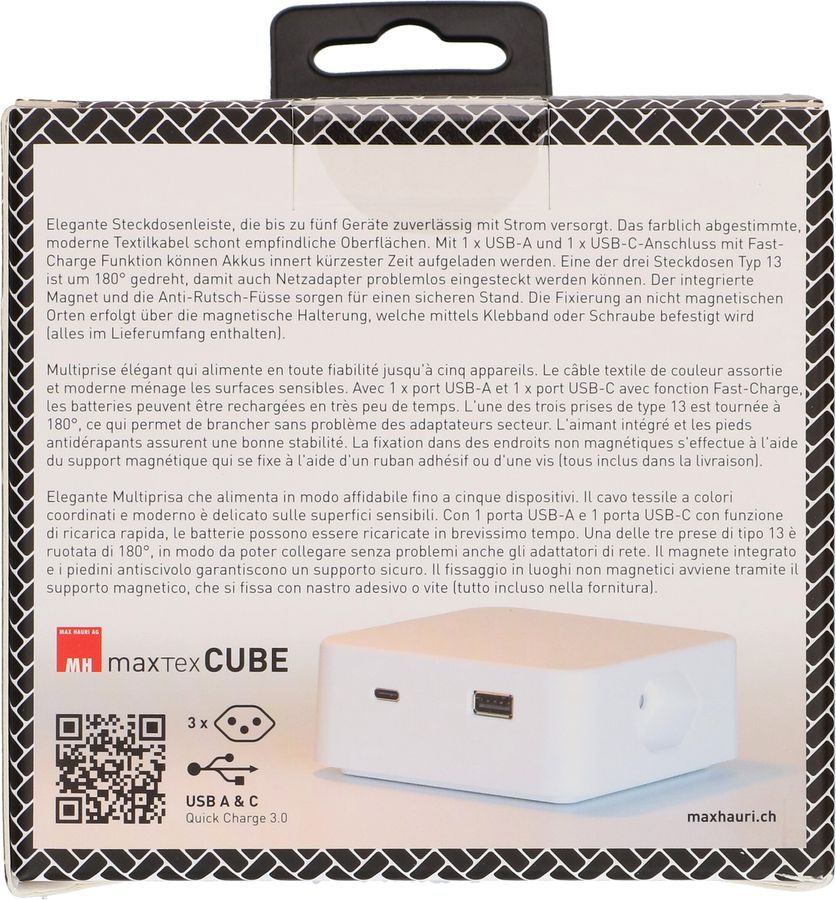 multiprise Cube 3x type 13 noir / noir USB 2m clip-clap