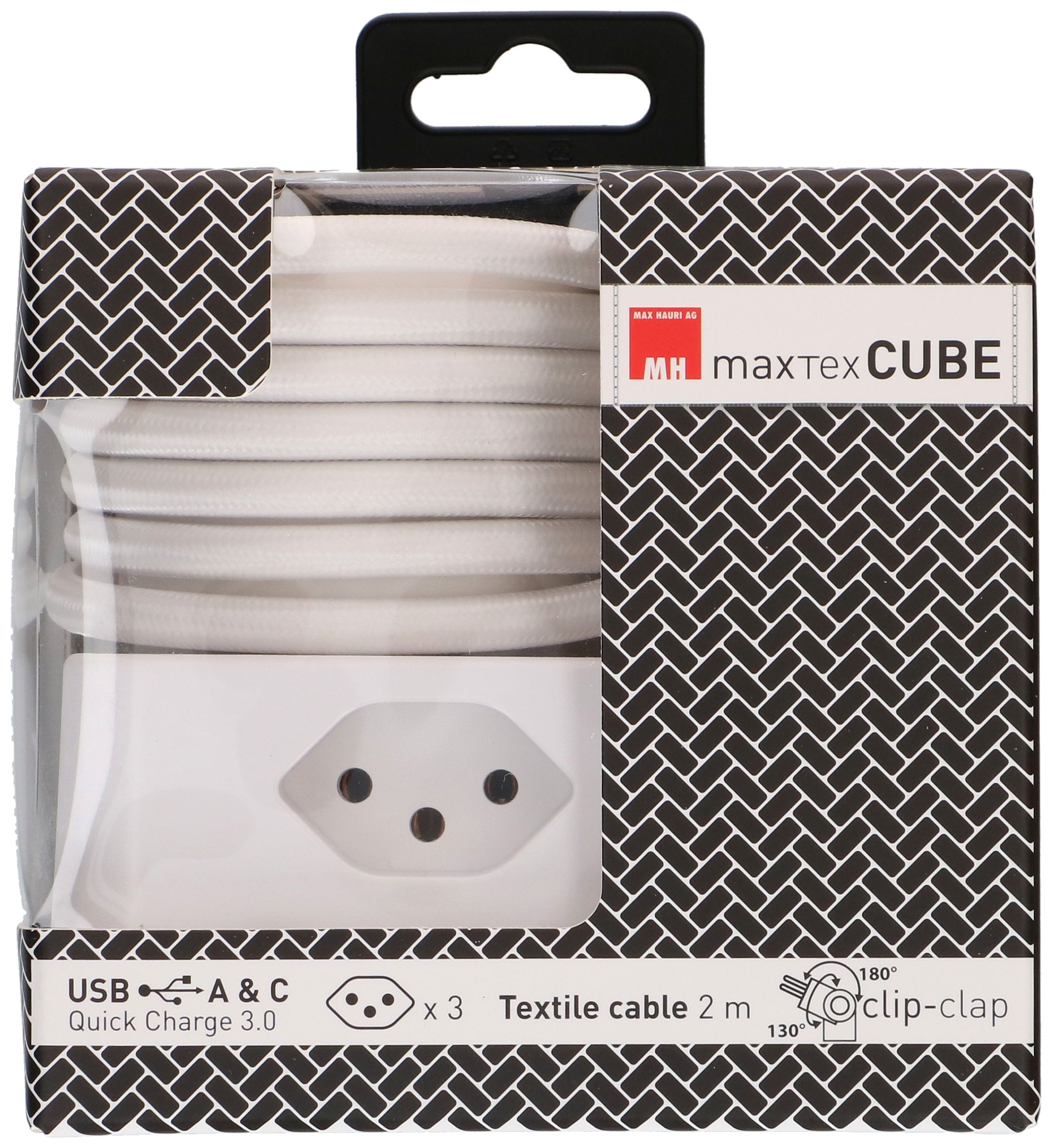 multiprise Cube 3x type 13 blanc / blanc USB 2m clip-clap