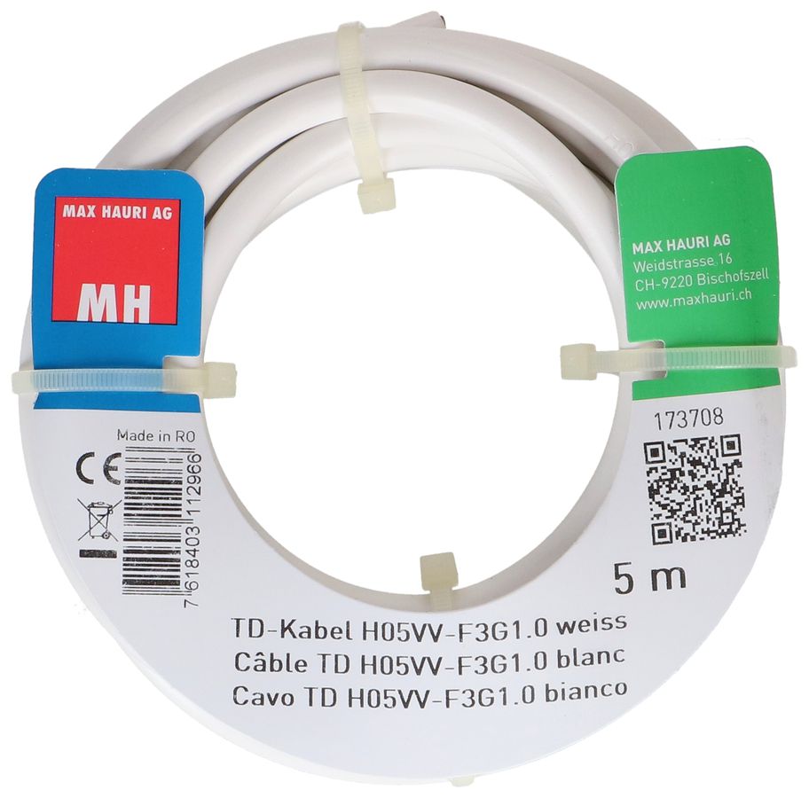 câble TD H05VV-F3G1.0 5m blanc