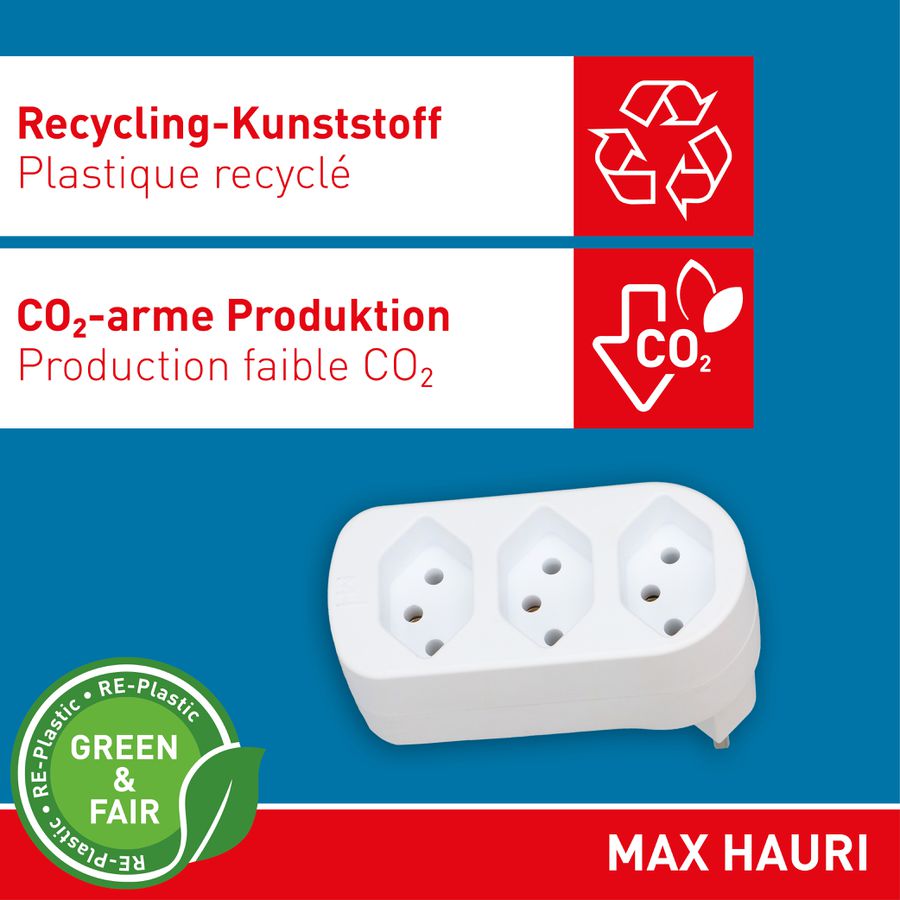 multi adaptateur ADAPT 3x type 13 blanc rotatif Green+Fair