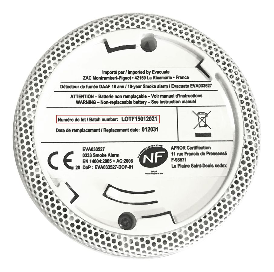 détecteur de fumée mini EVA033527 + pile longue durée 10 ans bc
