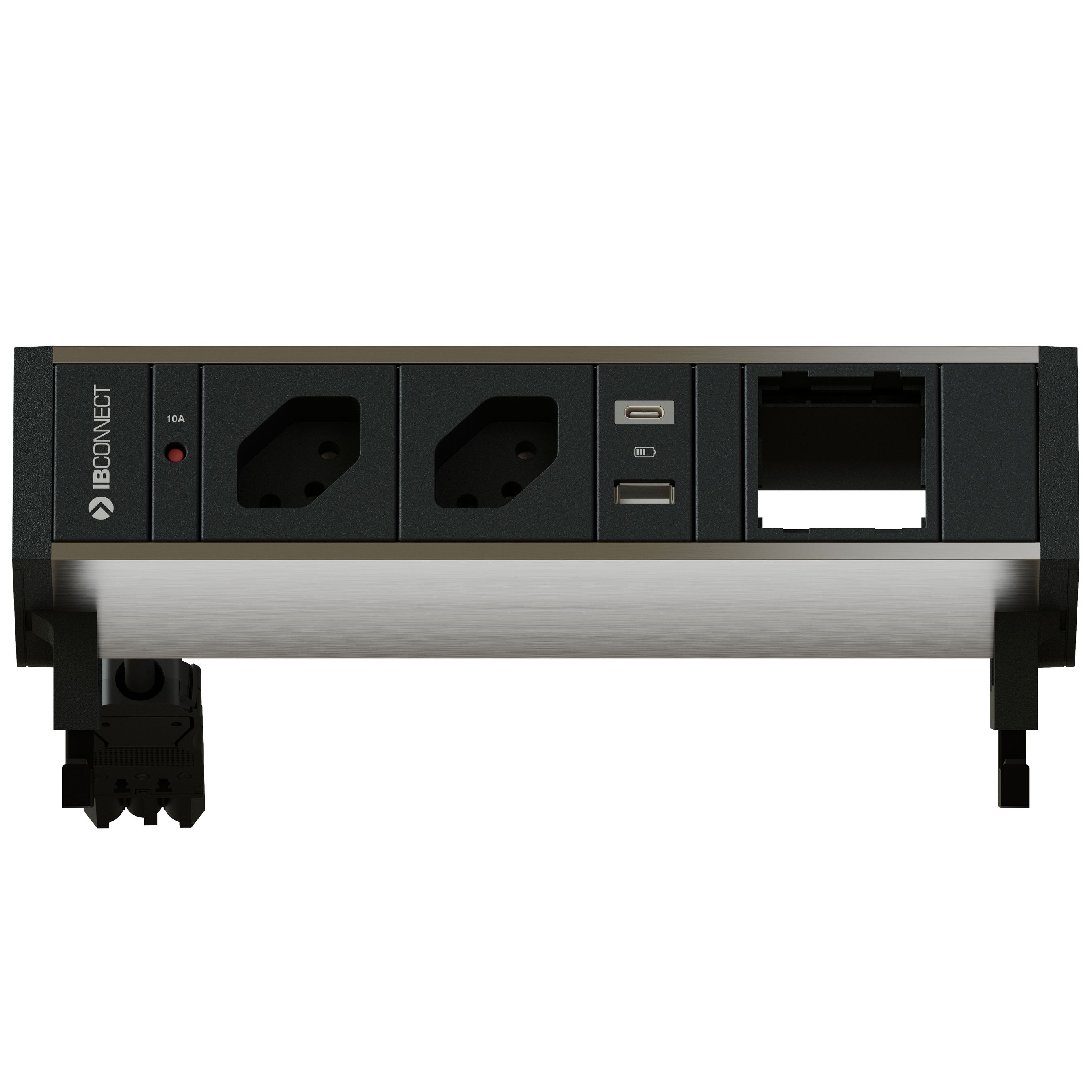 SUPRA bloc multiprise anodisé 2x type 13 1x USB-A/C 1x vide