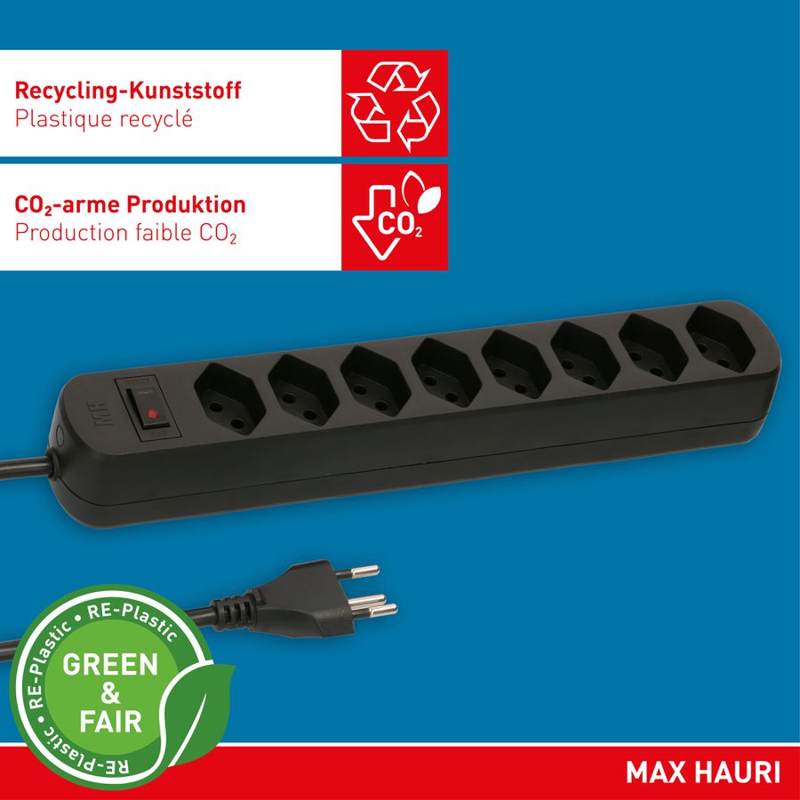 multiprise Basic Line 8x type 13 nr interrupteur 1.5m Green+Fair