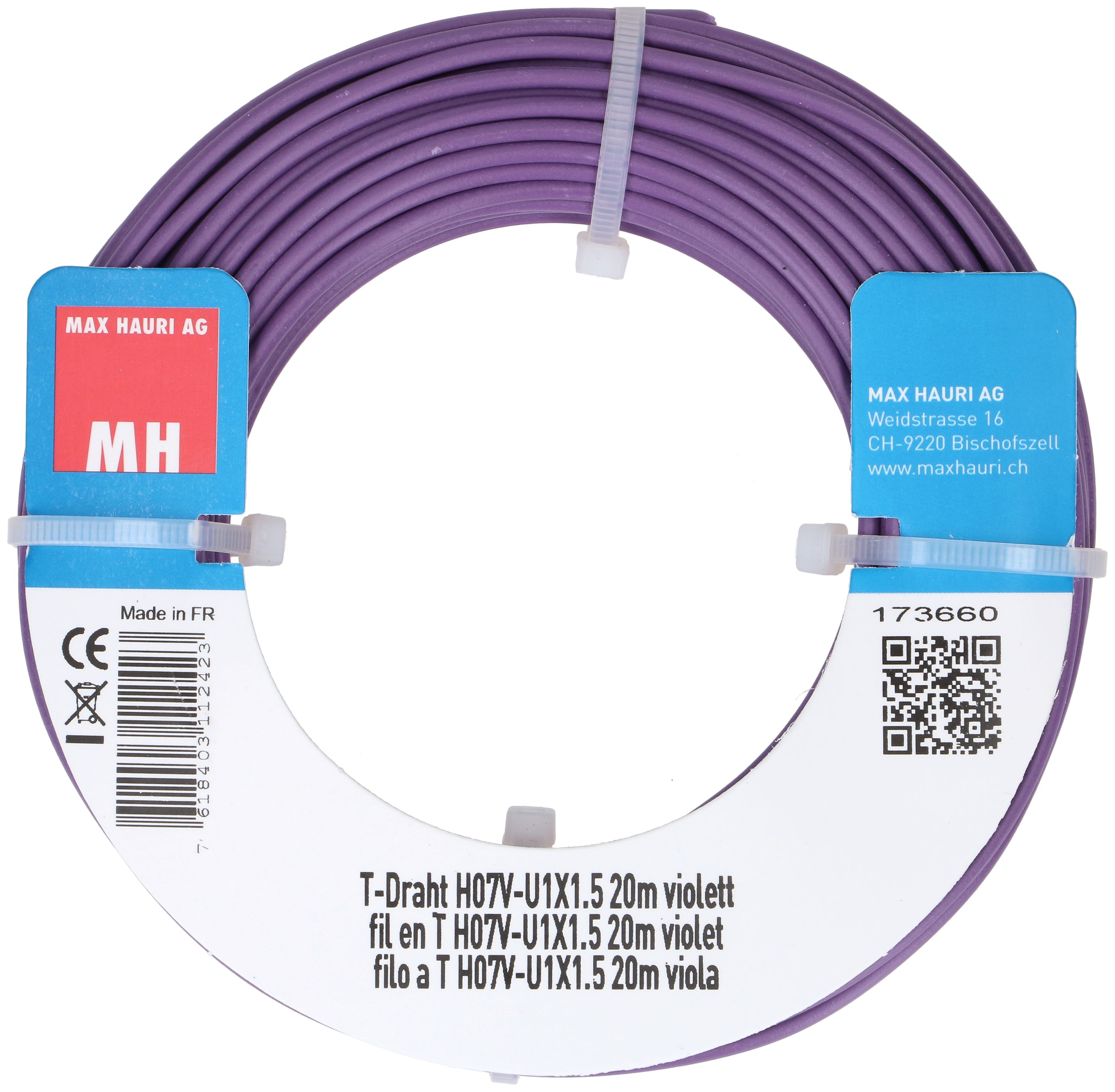 fil en T H07V-U1X1.5 20m violet