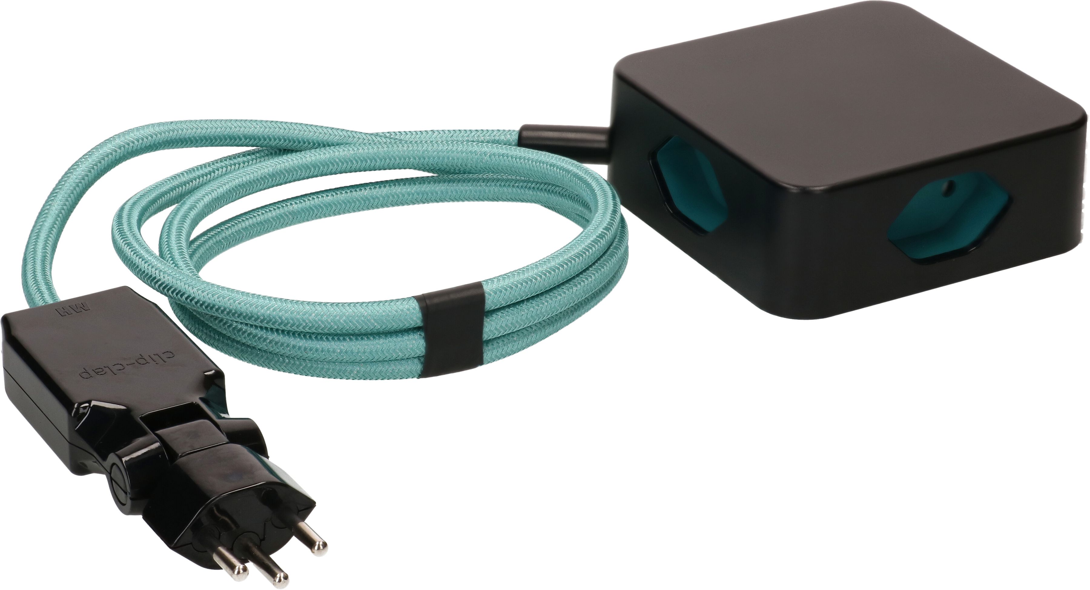 multiprise Cube 4x type 13 noir / turquoise 2m clip-clap