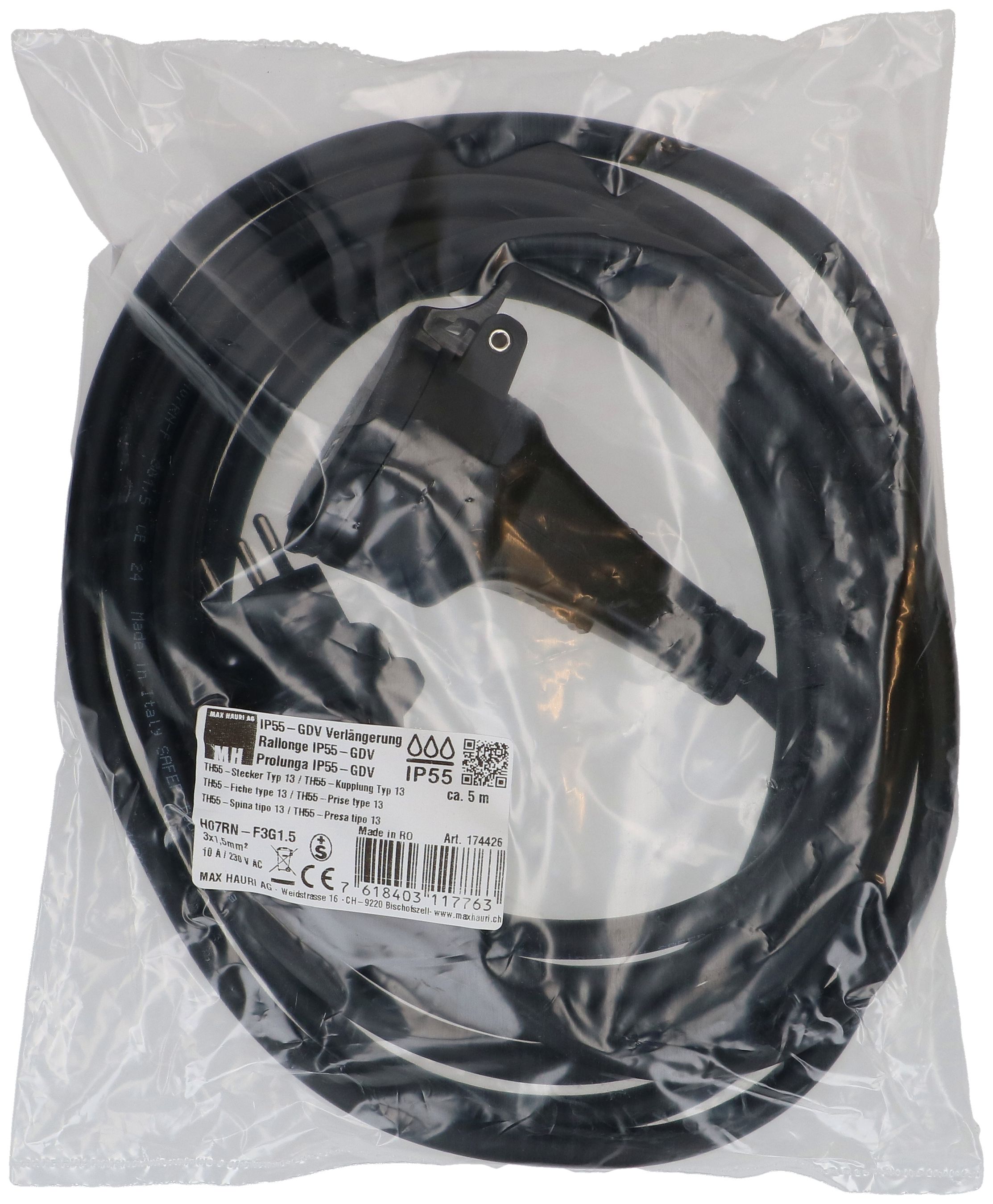 IP55 rallonge GDV H07RN-F3G1.5 5m noir type 13 / type 13