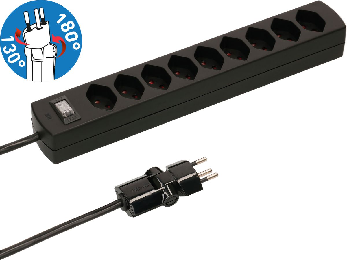 multiprise Safety Line 9x type 13 BS noir interrupteur 2m cli.