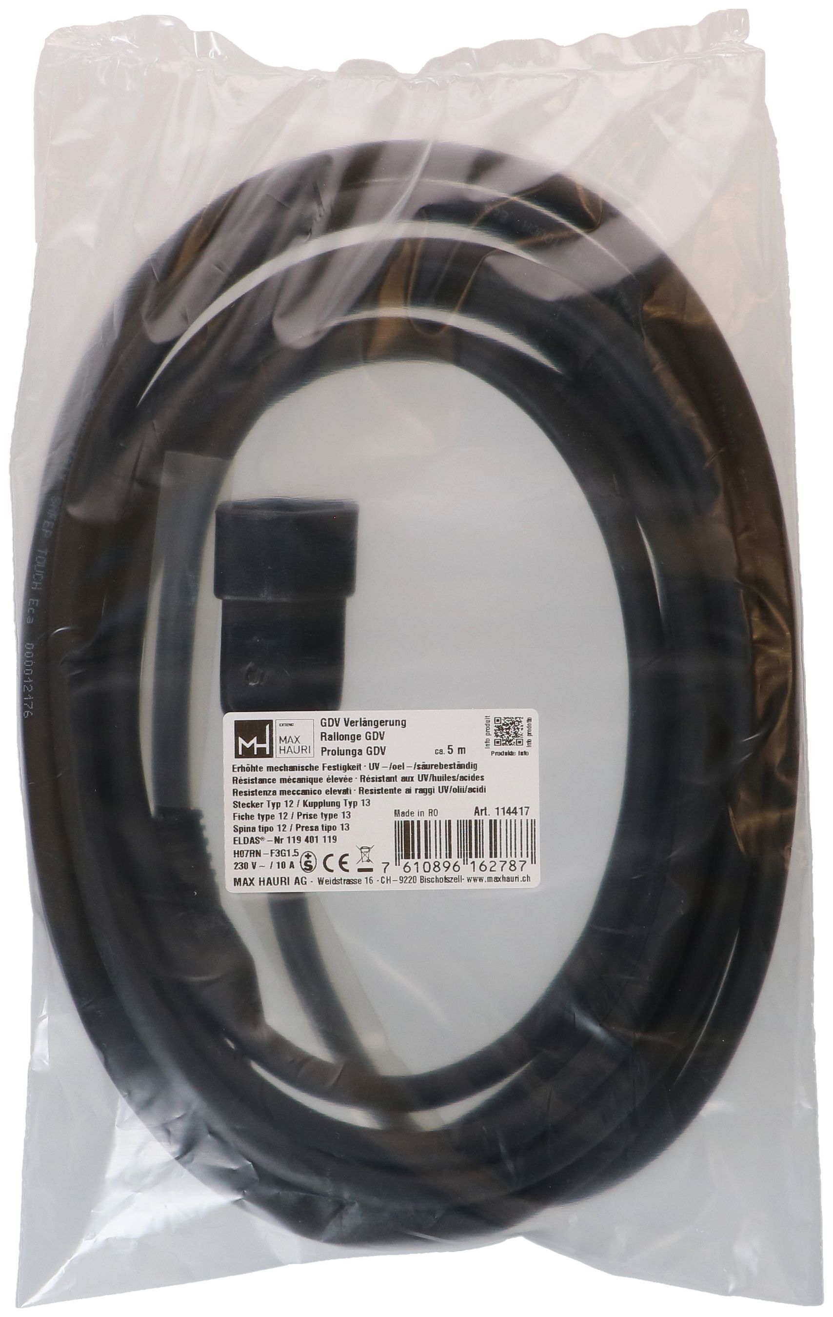 GDV-Verlängerung H07RN-F3G1.5 5m schwarz Typ 12 / Typ 13