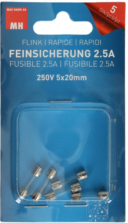 fusibile 2.5A rapido 250V 5x20mm / 5 pezzi