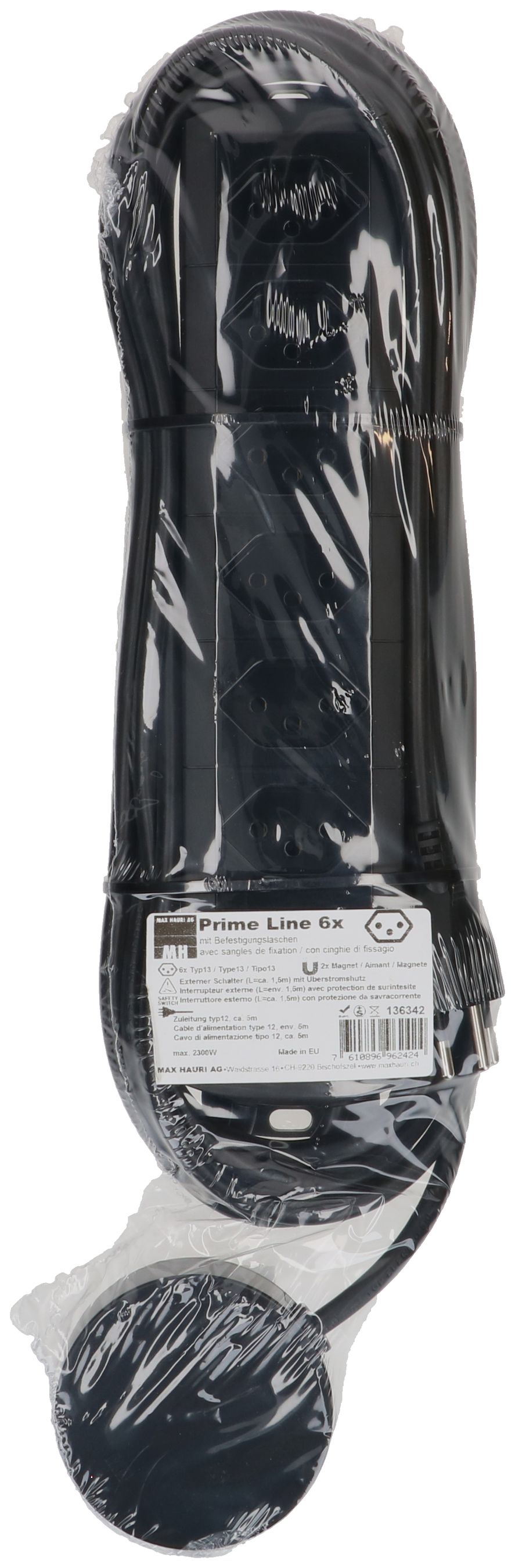 multiprise Prime Line 6x type 13 noir interr. ext. aimant 5m