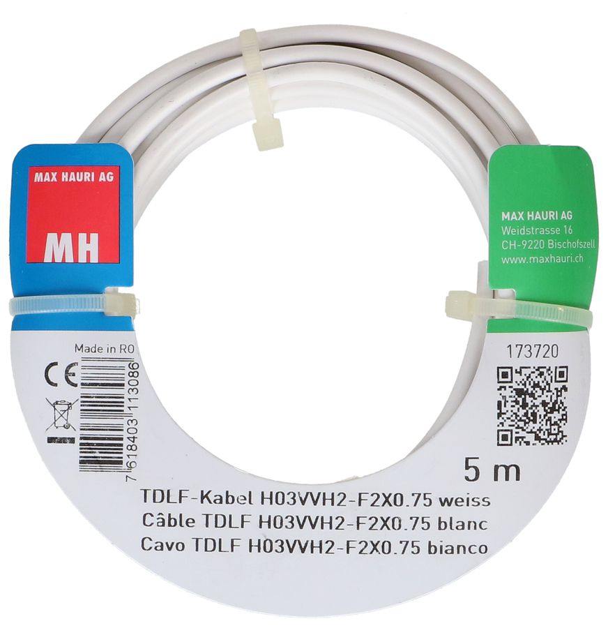 câble TDLF H03VVH2-F2X0.75 5m blanc