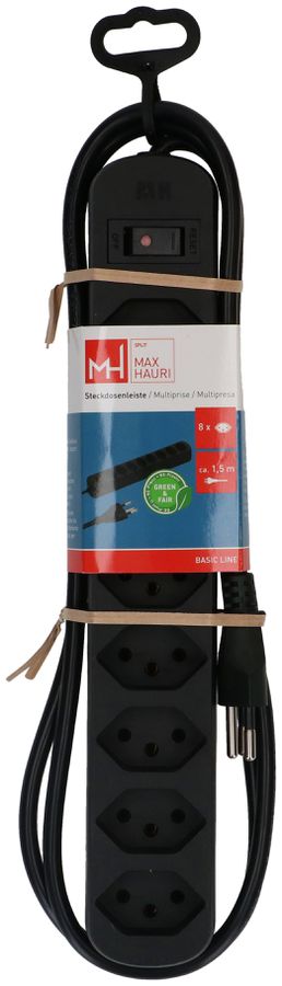 multiprise Basic Line 8x type 13 nr interrupteur 1.5m Green+Fair