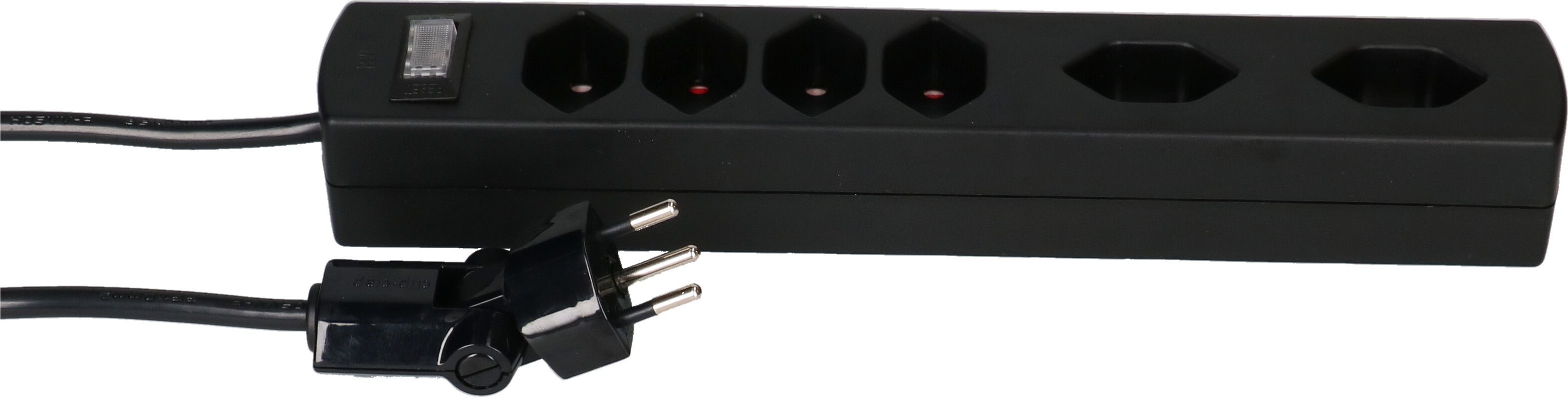 multiprise Safety Line 6x type 13 2x 90° BS noir interr. 2m cli.