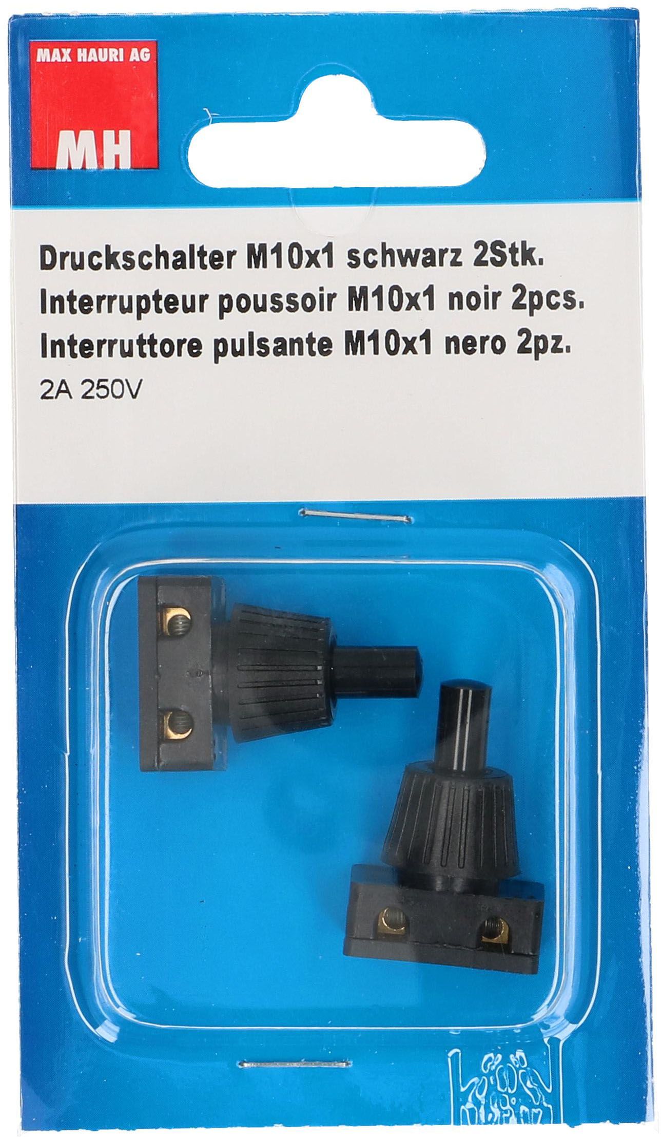 interrupteur à poussoir M10x1 noir 2A 250V 2 pièces