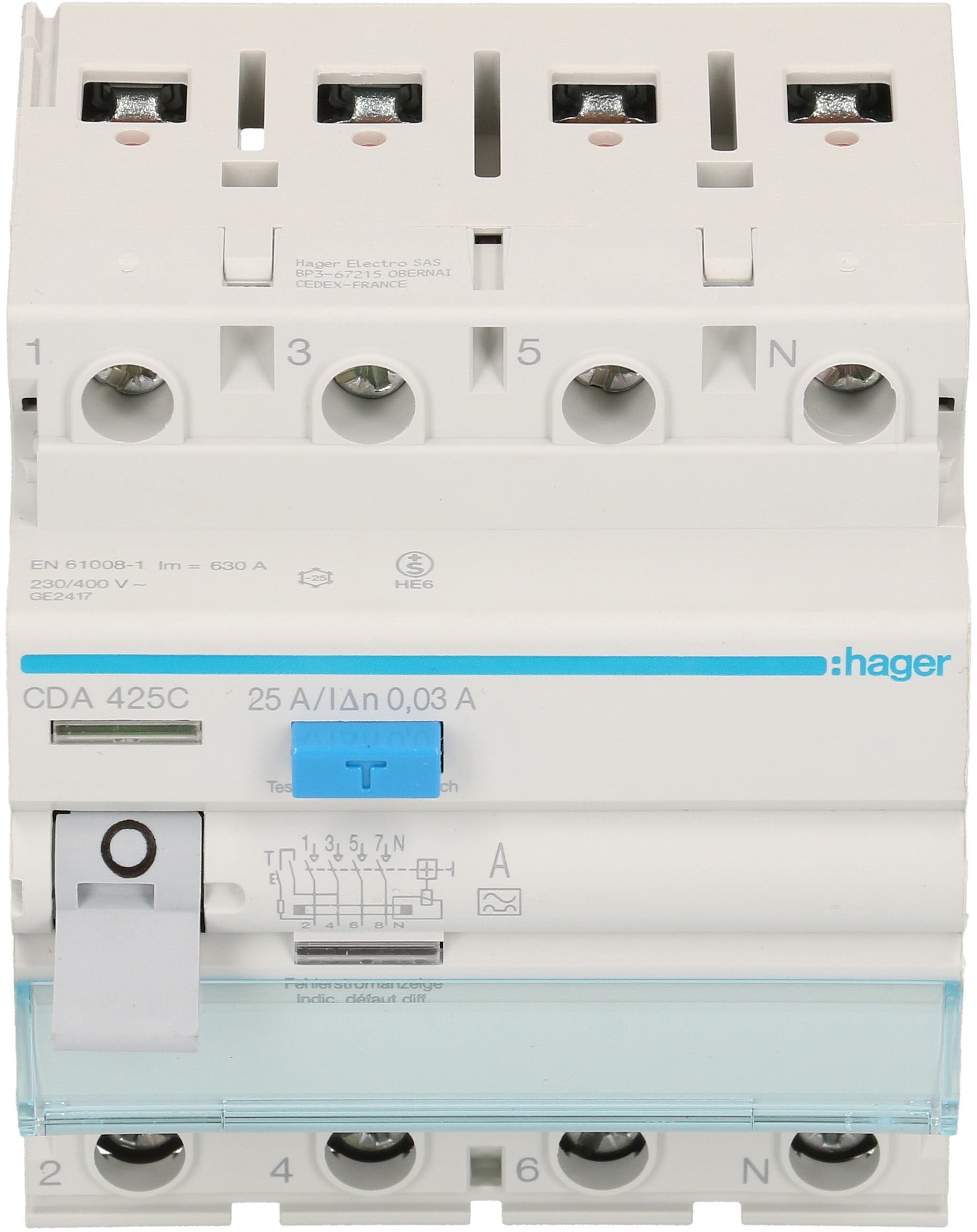 interrupteur différentiel 3P+N 25A 30mA type A 6kA