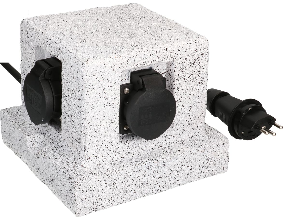 prises de jardin 4x type 13 IP55 blanc aspect pierre