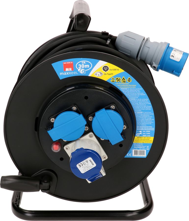 enrouleur de câble IP44 2x type 23, 1x CEE16 -3 30m noir, bleu