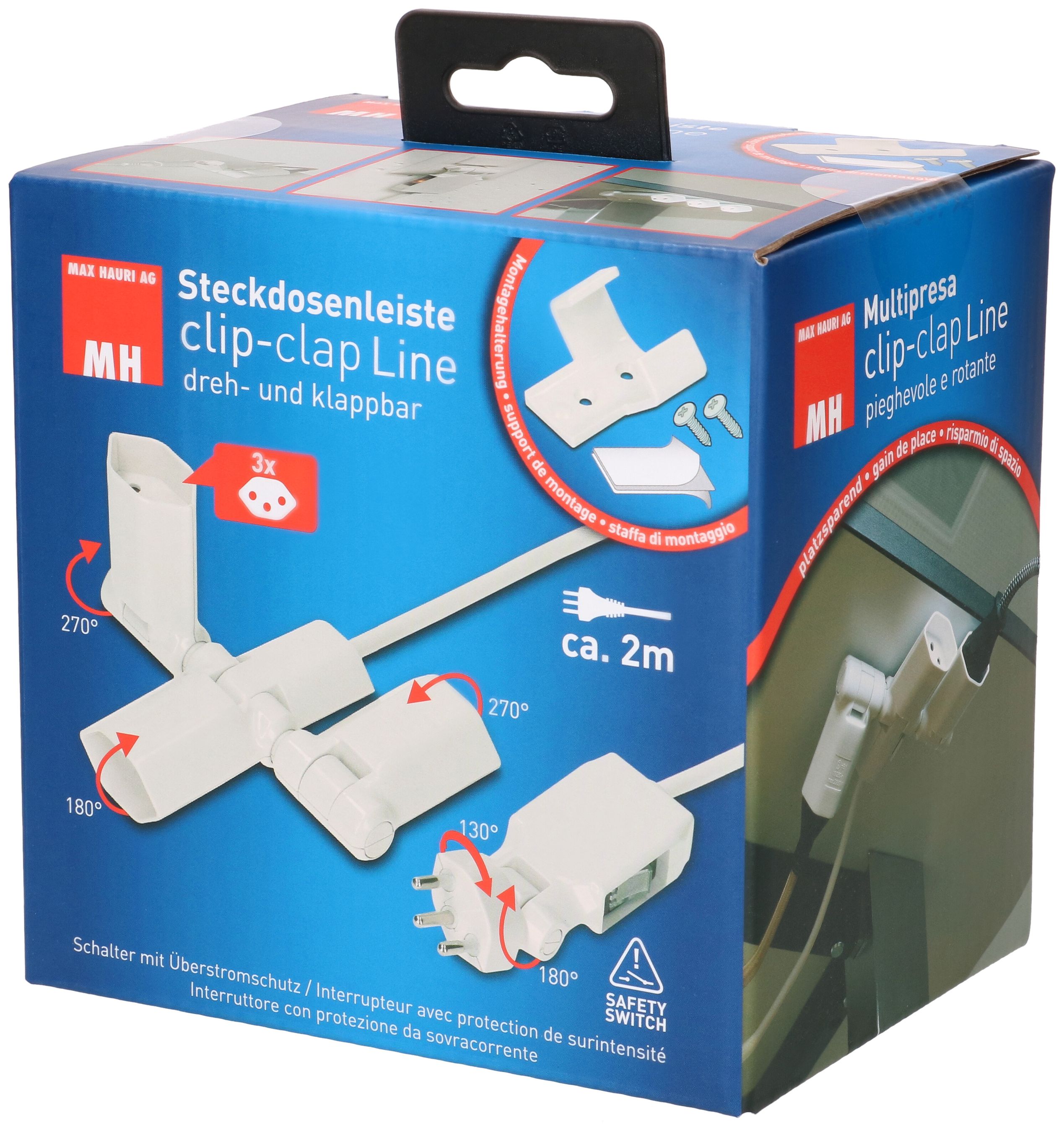 multiprise clip-clap Line 3x type 13 blanc interrupteur 2m