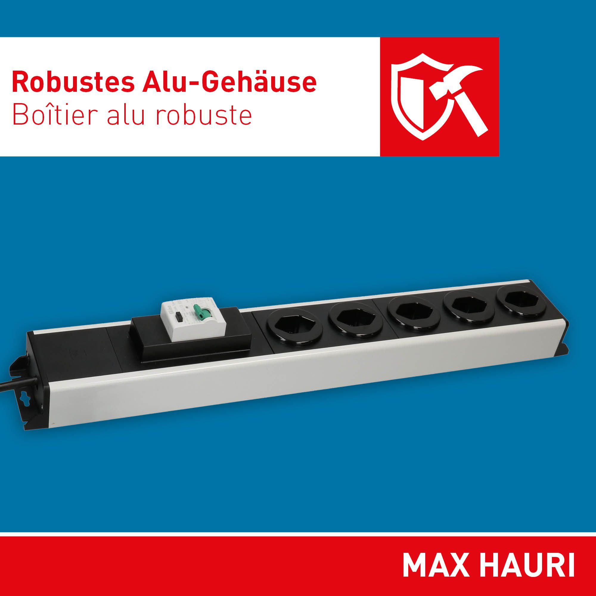 multiprise Power Line 5x type 13 gris/noir FI 30mA / 10A 1.5m