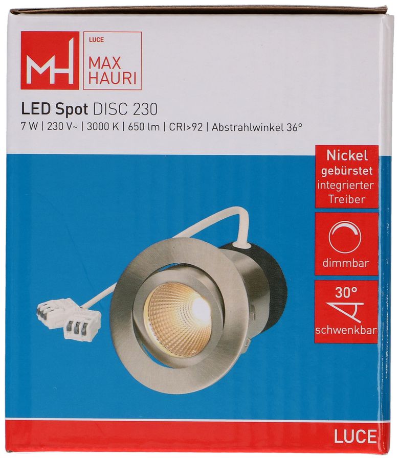 spot encastré à LED DISC 230 Ø68 nickel brossé 3000K 650lm 36°