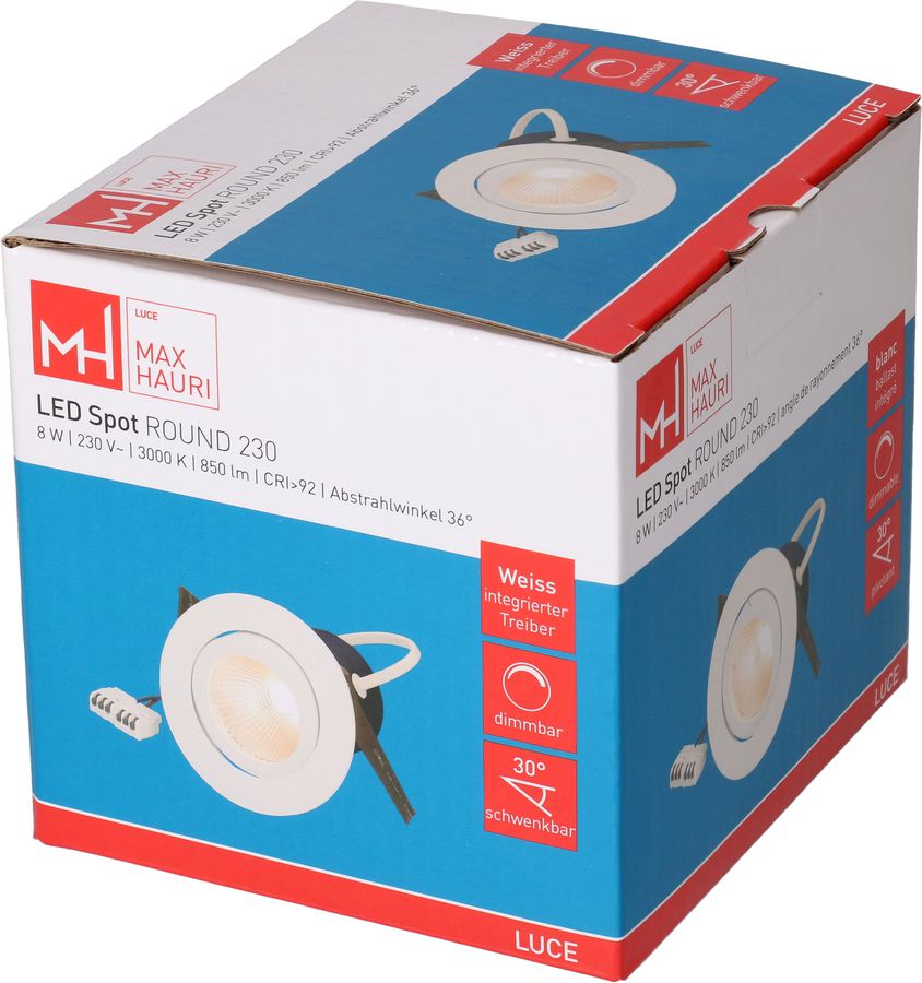 spot encastré à LED ROUND 230 Ø80 blanc 3000K 850lm 36°