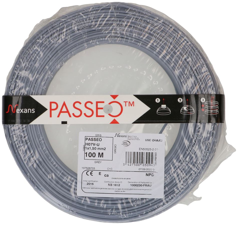 fil en T H07V-U1X1.5 100m gris
