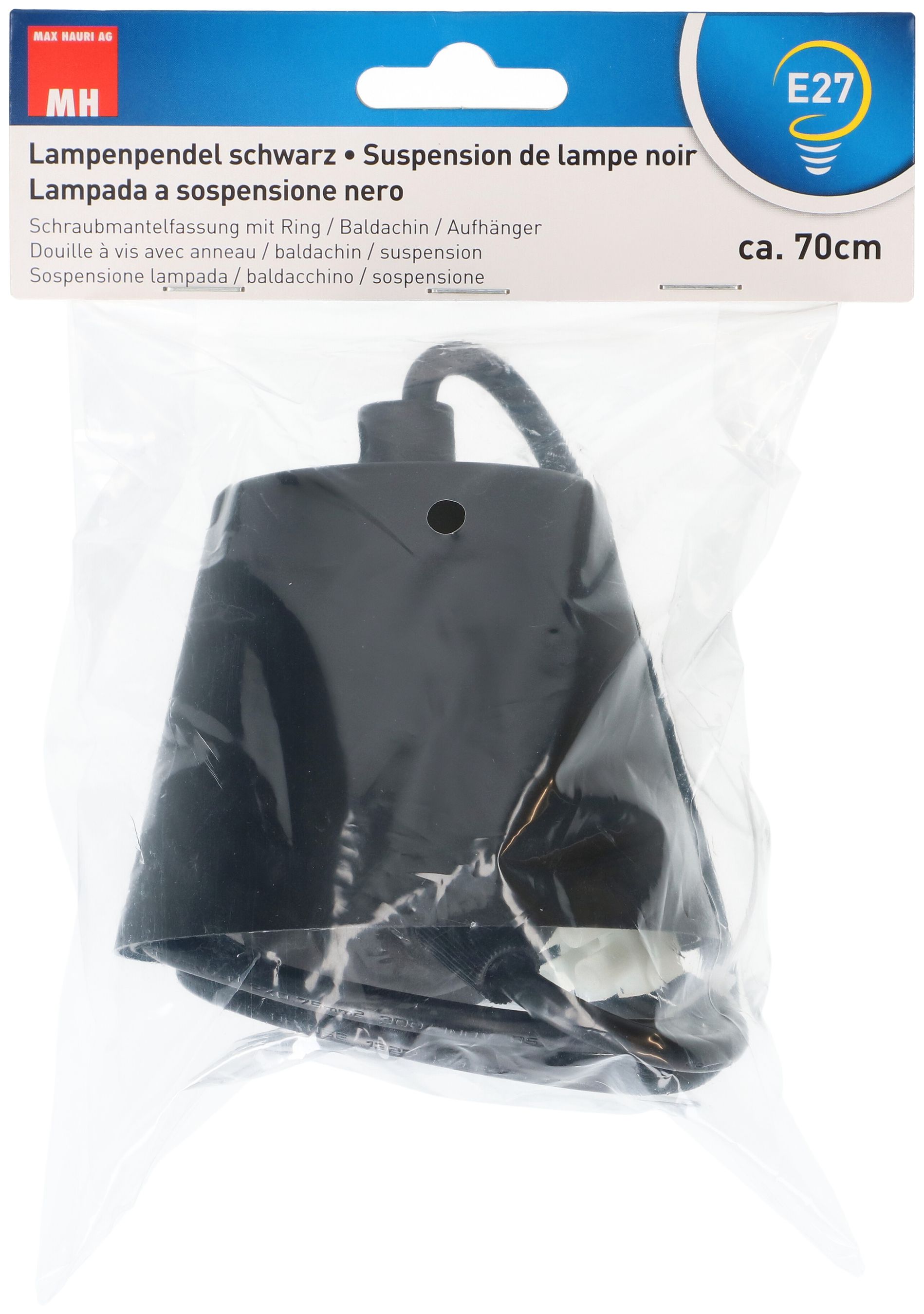 suspension de lampe E27 noir L=0.7m