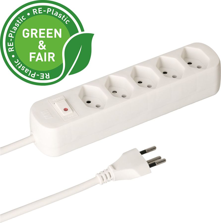 multiprise Basic Line 5x type 13 bc interrupteur 1.5m Green+Fair