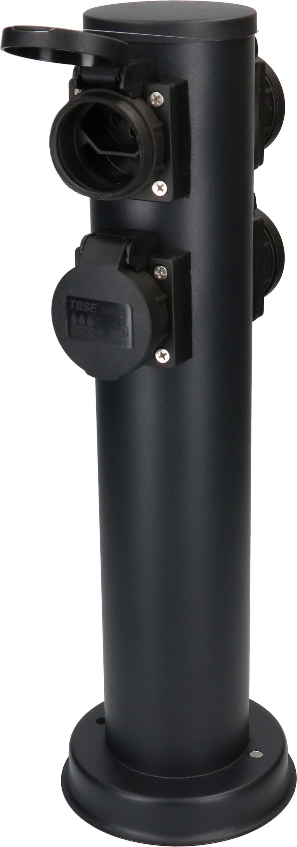 colonne de prises de jardin 4x type 13 IP55 rond acier noir mat