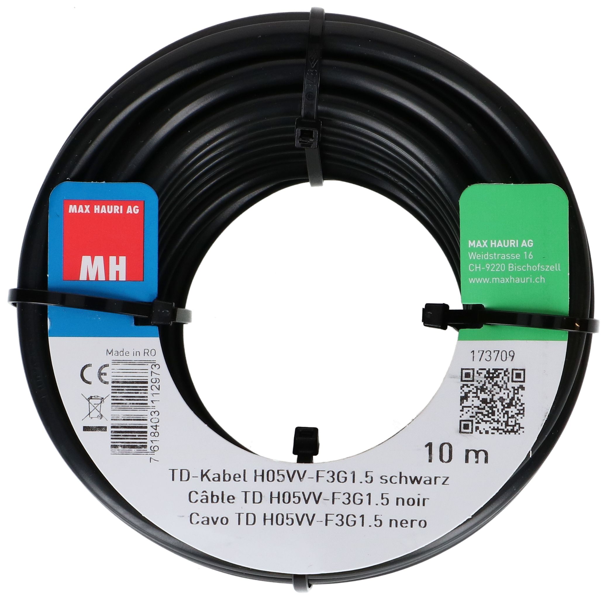 câble TD H05VV-F3G1.5 10m noir