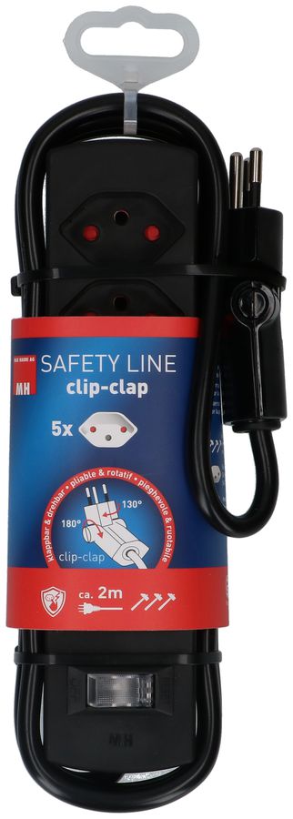 multiprise Safety Line 5x type 13 BS noir interrupteur 2m cli.