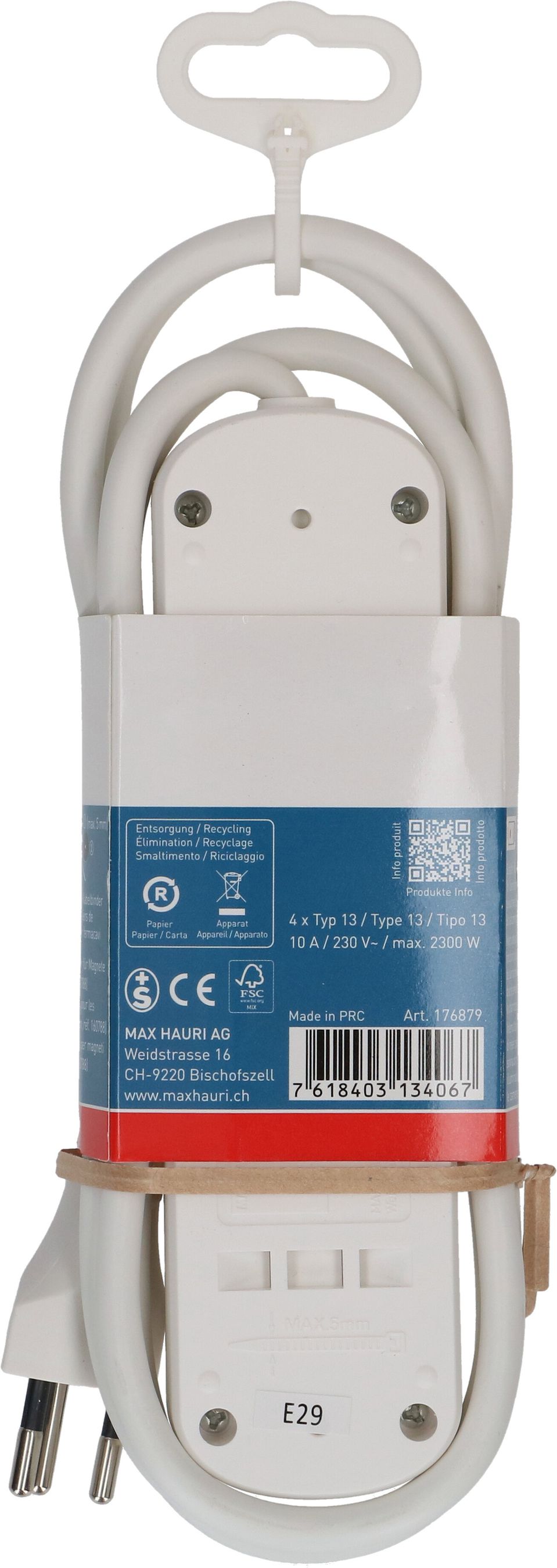 multiprise Basic Line 4x type 13 bc interrupteur 1.5m Green+Fair