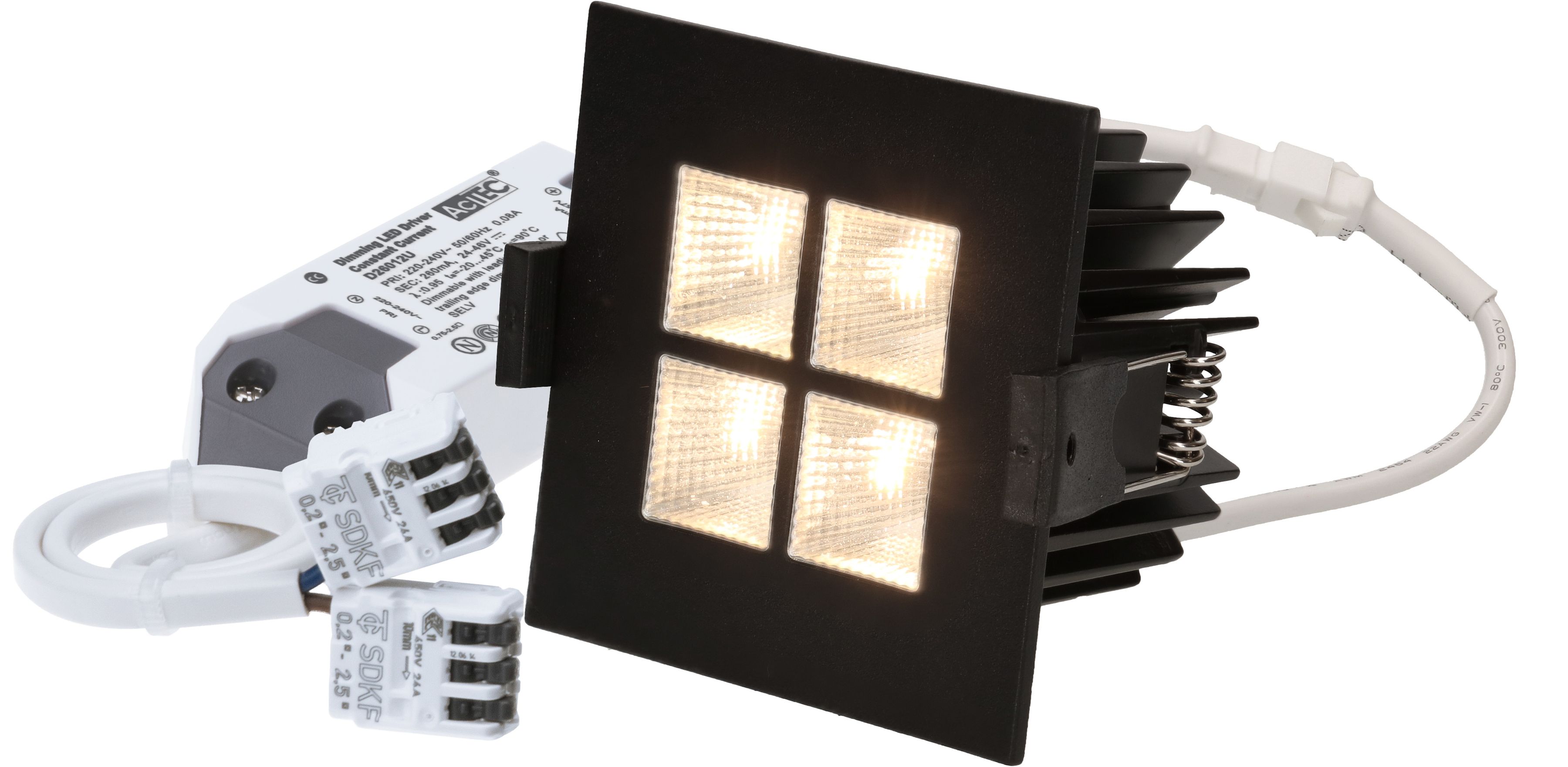 spot encastré à LED SQUARE-4 Ø68 noir 3000K 1025lm 45°