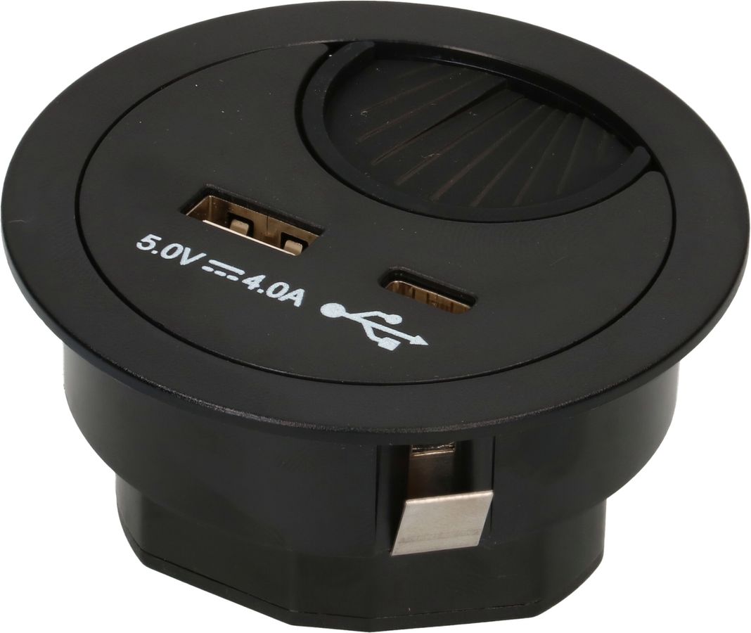 passe-câble avec USB-A et USB-C Charger noir