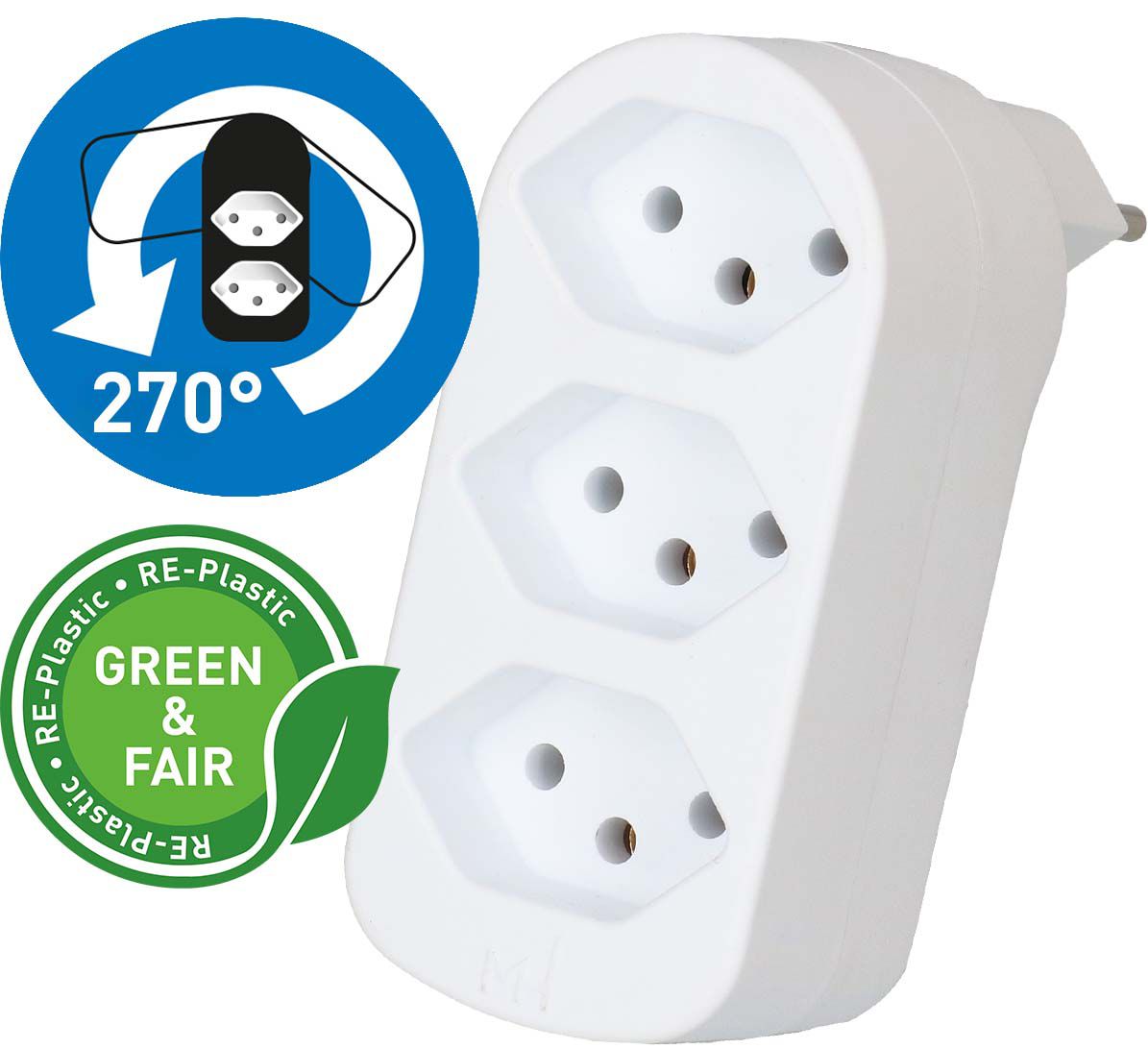 multi adaptateur ADAPT 3x type 13 blanc rotatif Green+Fair