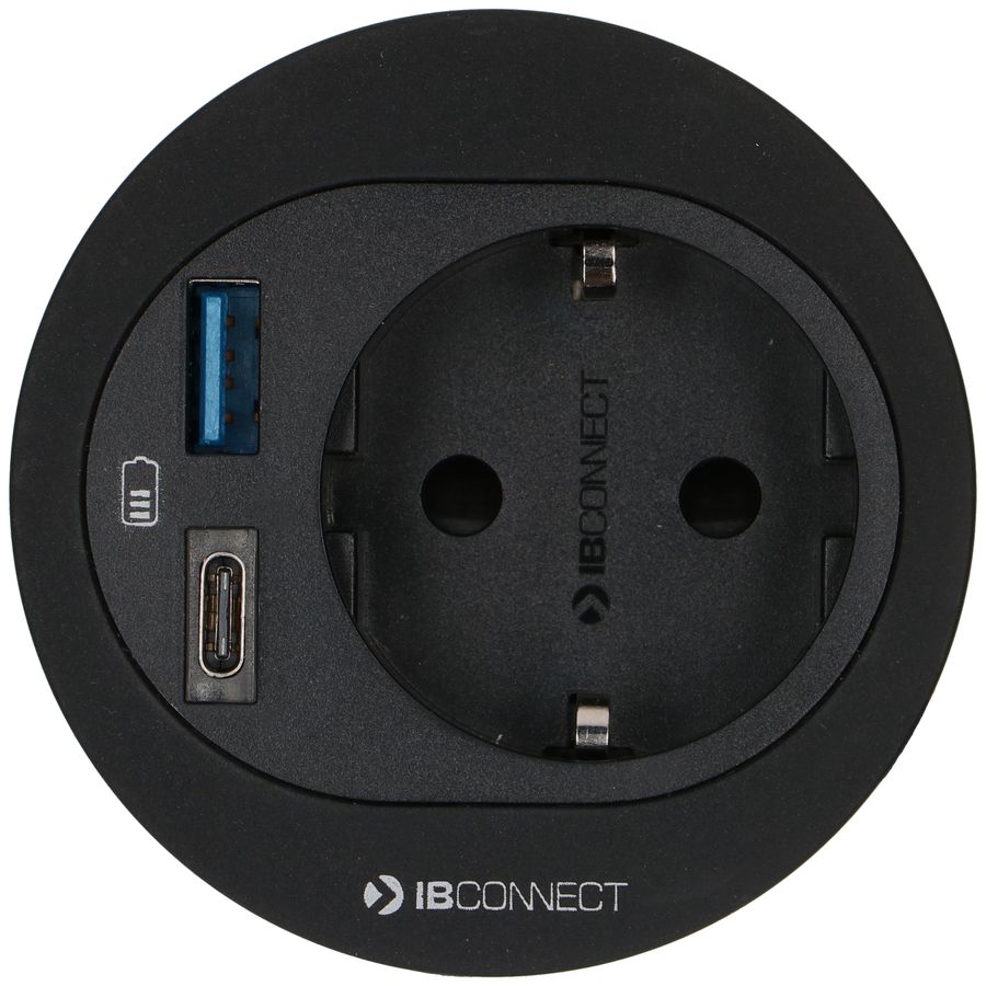 ATOM presa multipla nero 1x Schuko 1x USB-A 1x USB-C