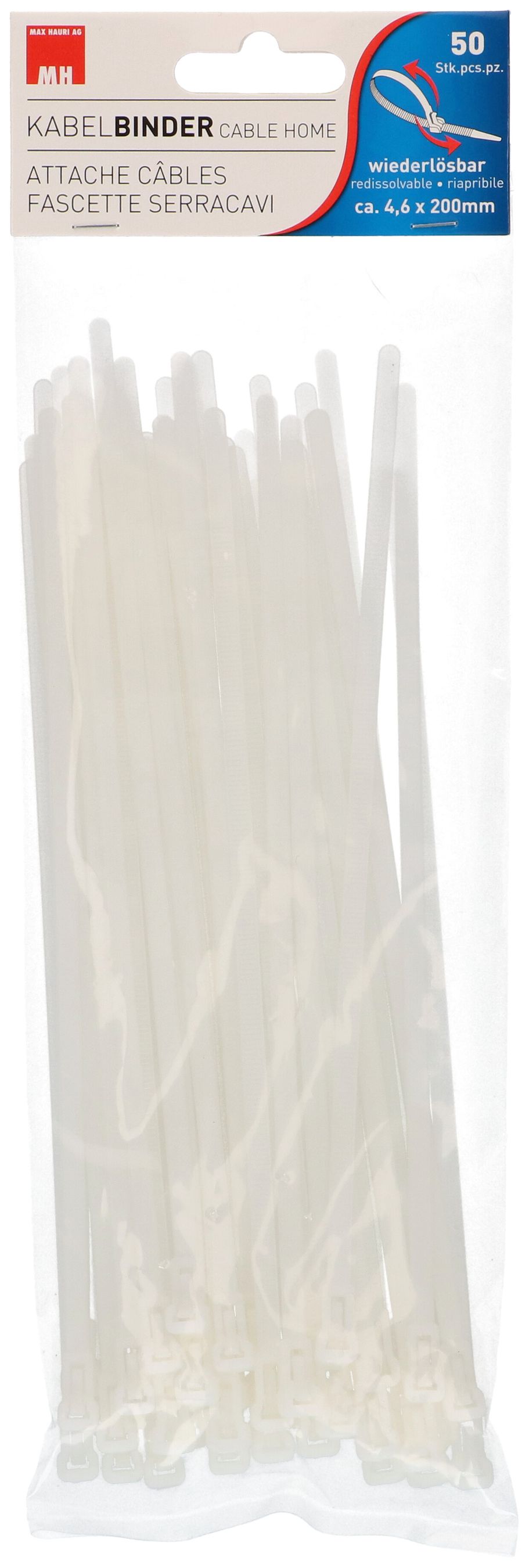 attache câbles redissolvable 4.6x200mm blanc / 50 pièces