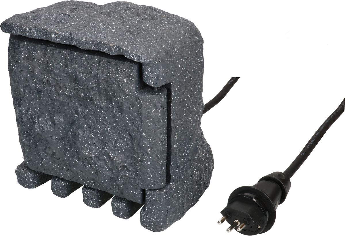 prises de jardin 2x type 13 IP55 prog. horaire aspect pierre gris