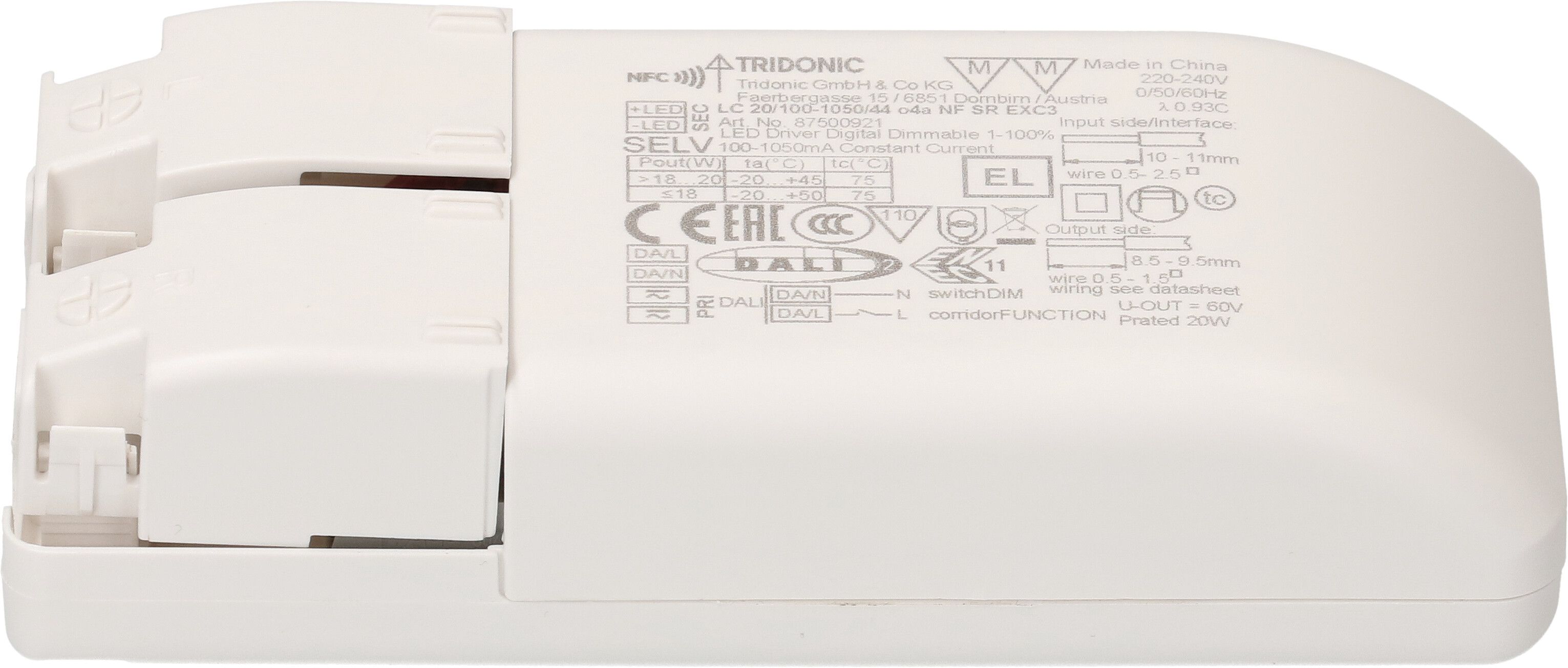 driver constant LED DALI-2 NFC programmé 260mA / 11.44W