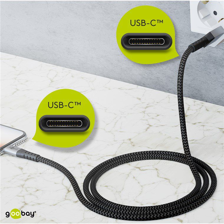 câble de recharge USB-C textile extra robuste 2.0m noir
