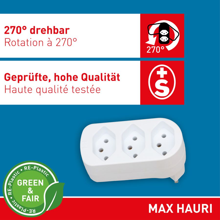 multi adaptateur ADAPT 3x type 13 blanc rotatif Green+Fair