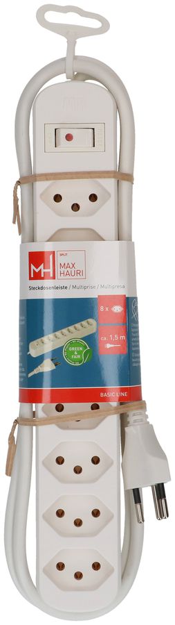 multiprise Basic Line 8x type 13 bc interrupteur 1.5m Green+Fair