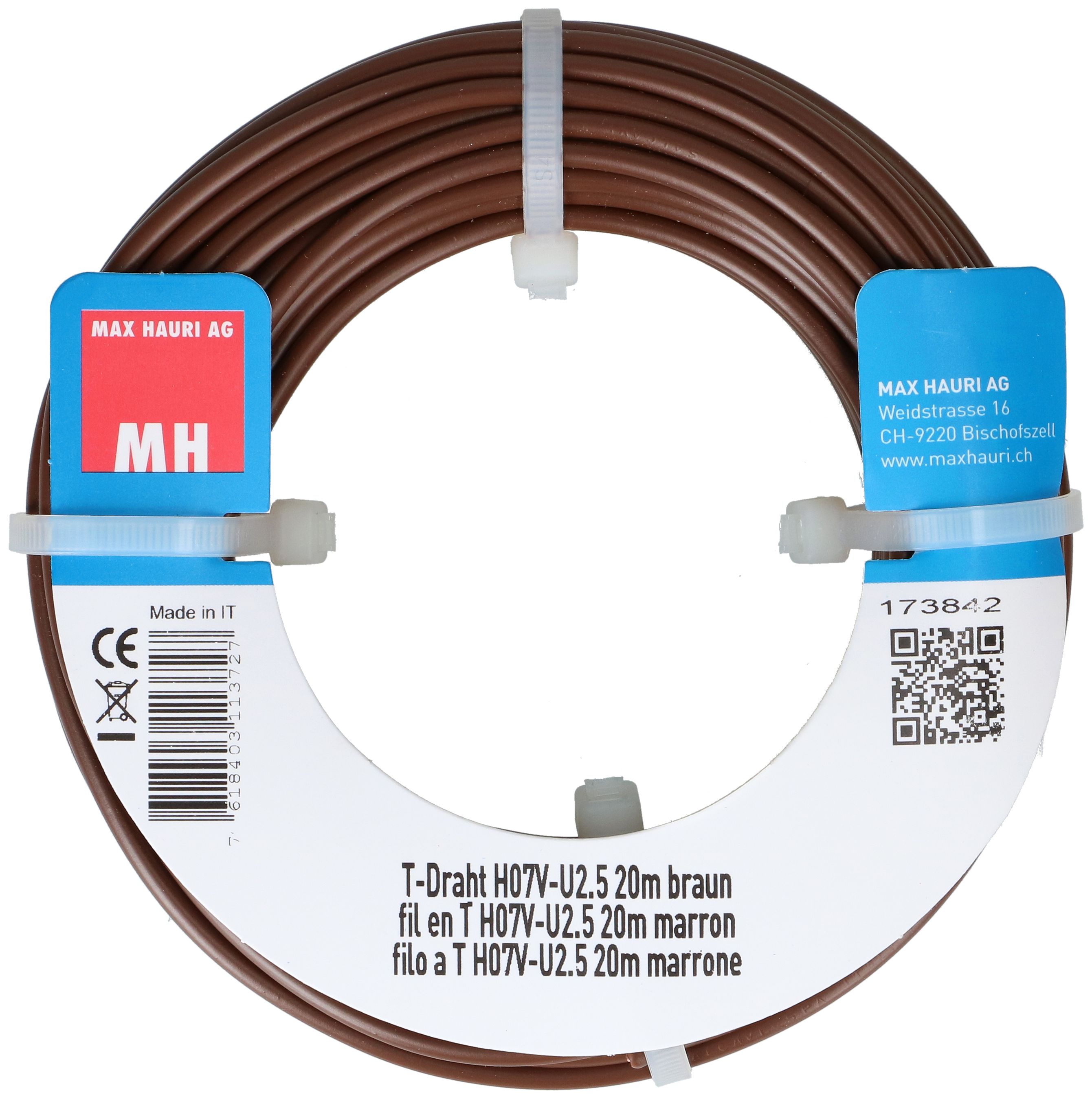 fil en T H07V-U2.5 20m marron