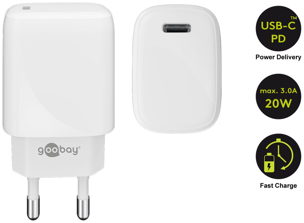 adaptateur de charge rapide USB 1x USB-C PD 20W blanc