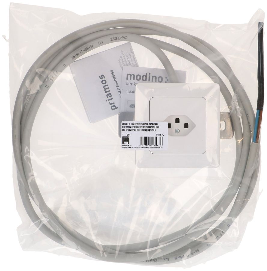 Steckdose 1x Typ 23 AP mit Montagebügel priamos weiss