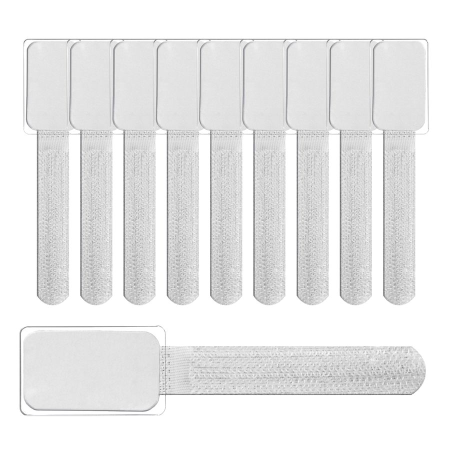 mini attache-câbles en scratch blanc avec étiquette blanc/10 pcs.